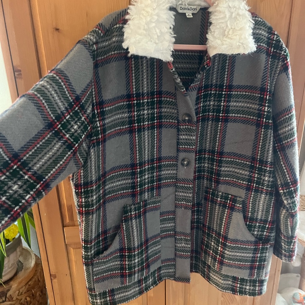 DAVI & DANI Gray and Red Plaid Bomber Jacket